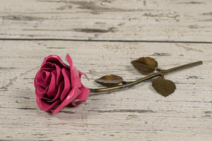 Hand-Forged Wrought Iron Pink Metal Rose - Old West Iron