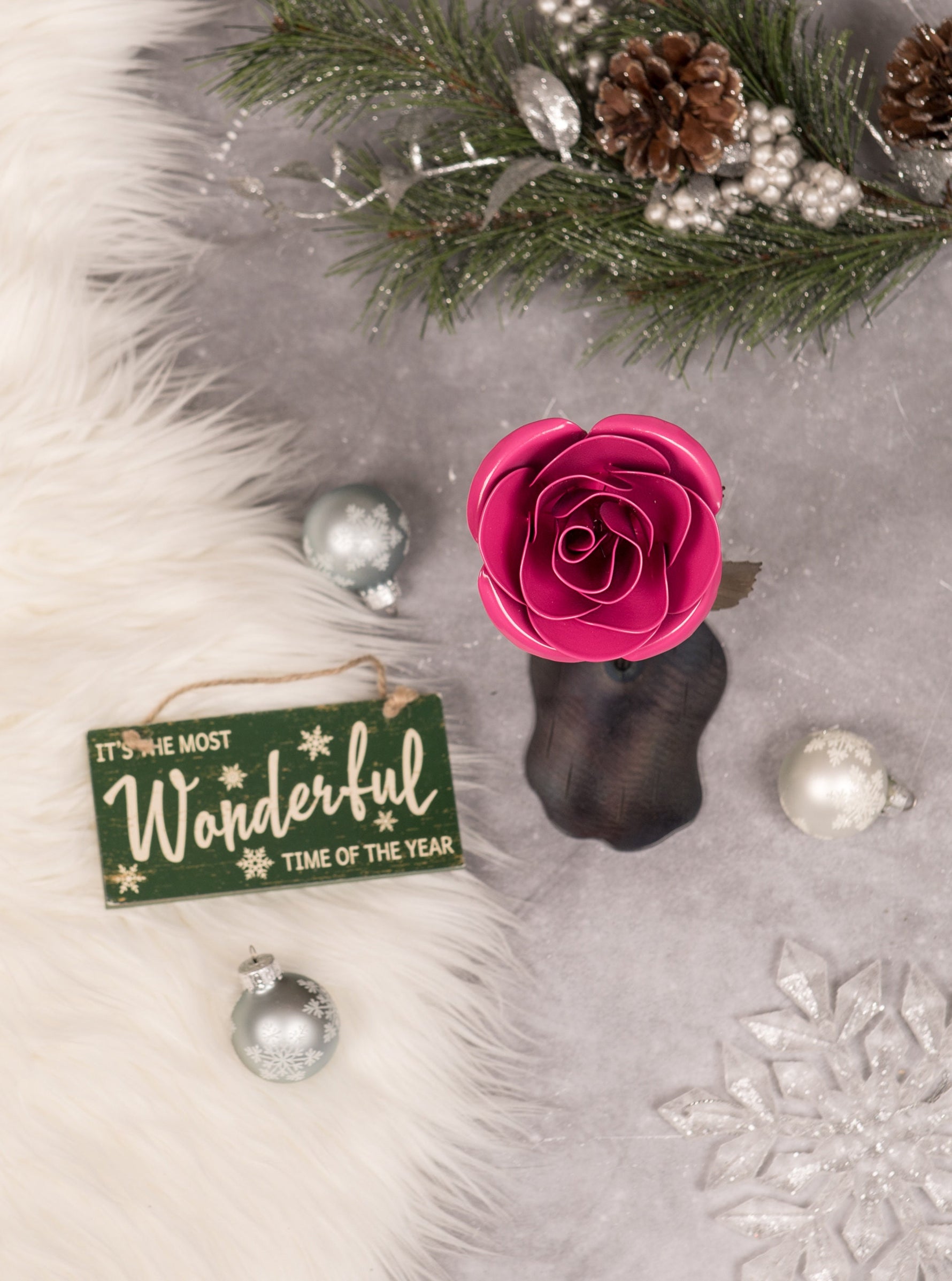 Hand-Forged Wrought Iron Pink Metal Rose Uncategorized Gift