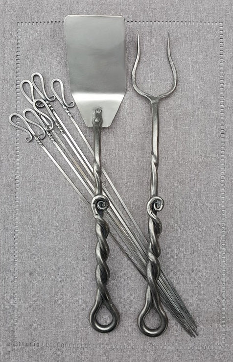 Hand Forged Iron BBQ Set Camping Utensils