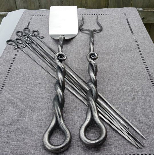 Hand Forged Iron BBQ Set Camping Utensils