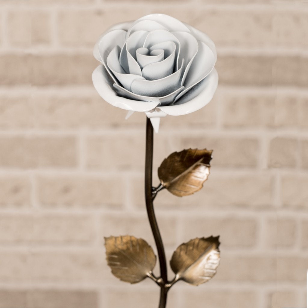 Hand-Forged Iron White Rose Decor Gift