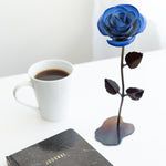 Hand-Forged Wrought Iron Blue & White Metal Rose Uncategorized Gift