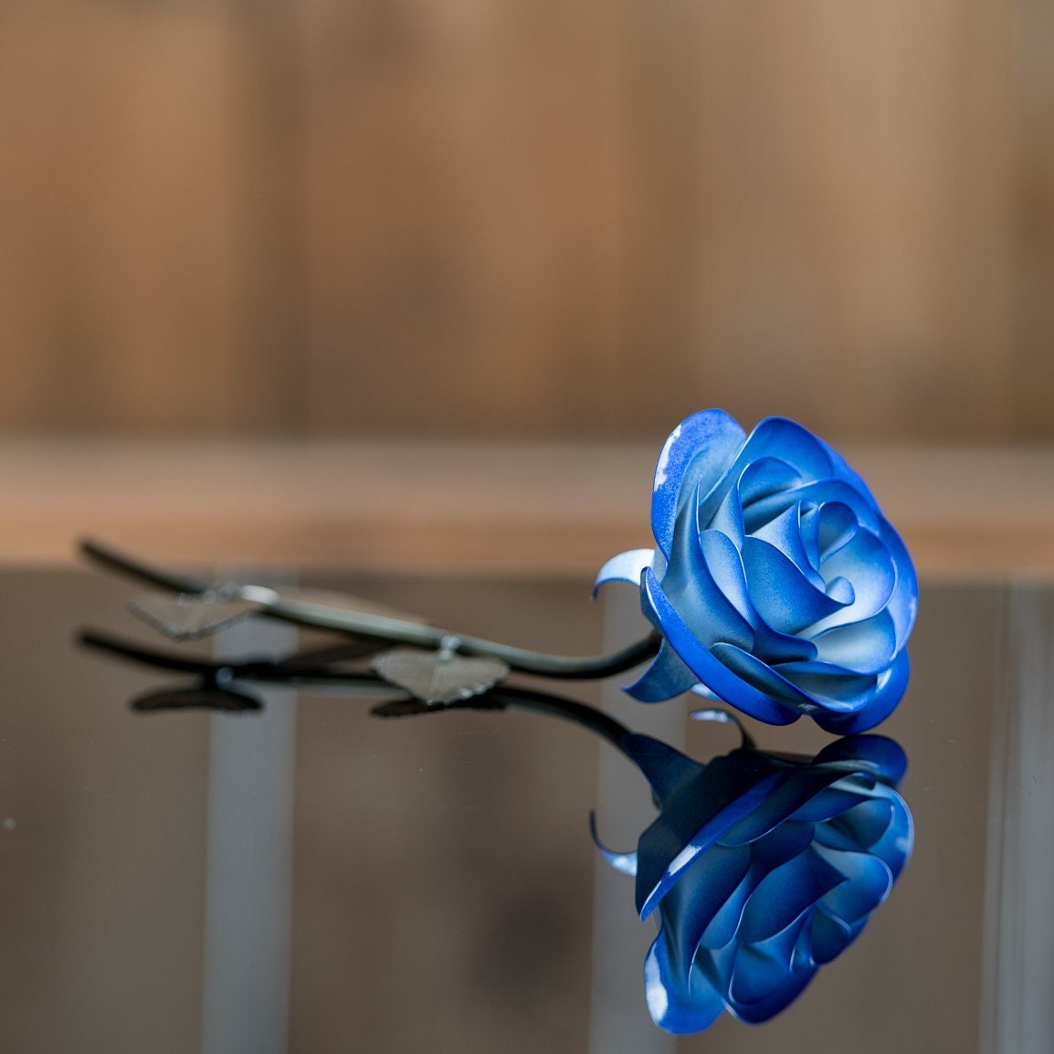 Hand-Forged Wrought Iron Blue & White Metal Rose Uncategorized Gift