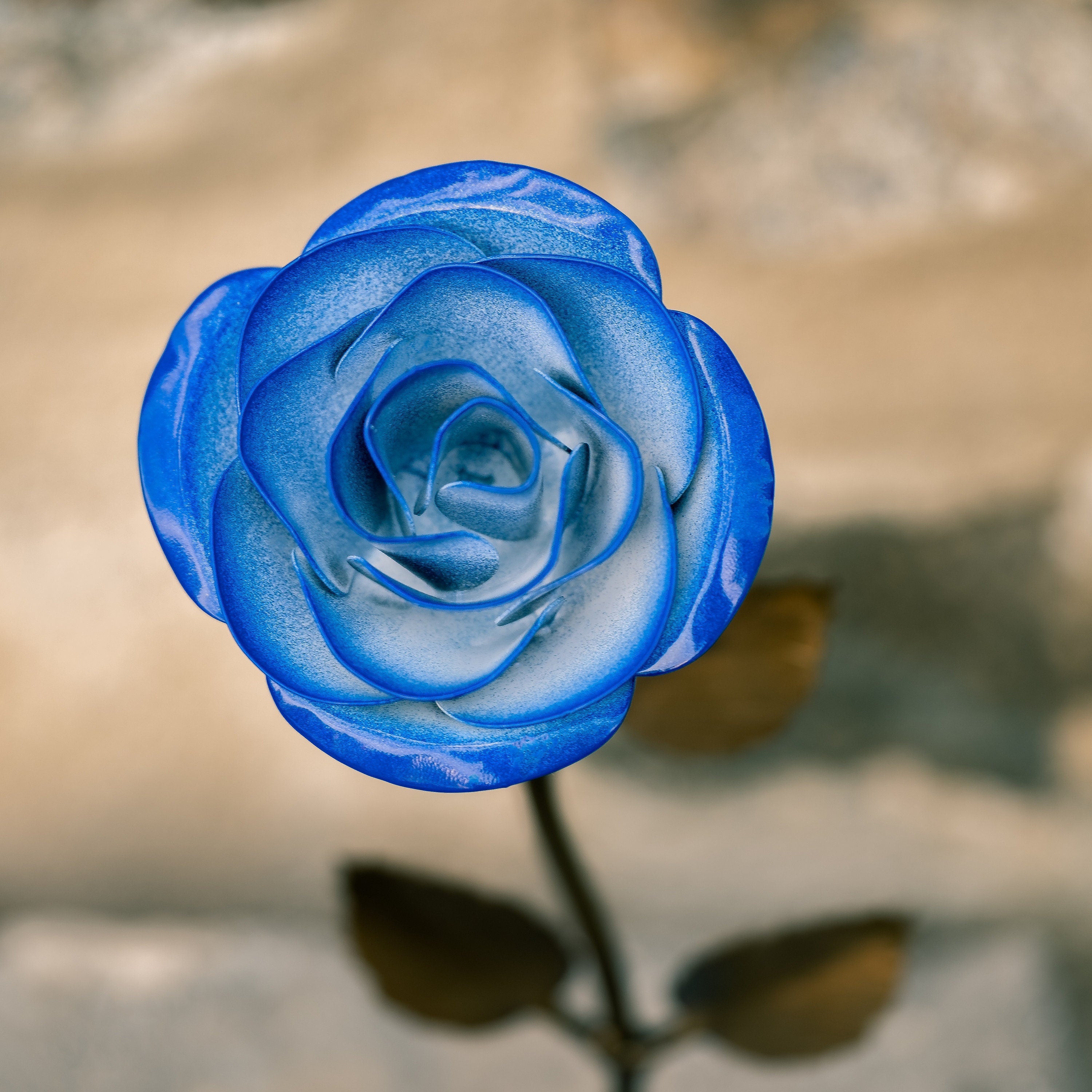 Hand-Forged Wrought Iron Blue & White Metal Rose Uncategorized Gift