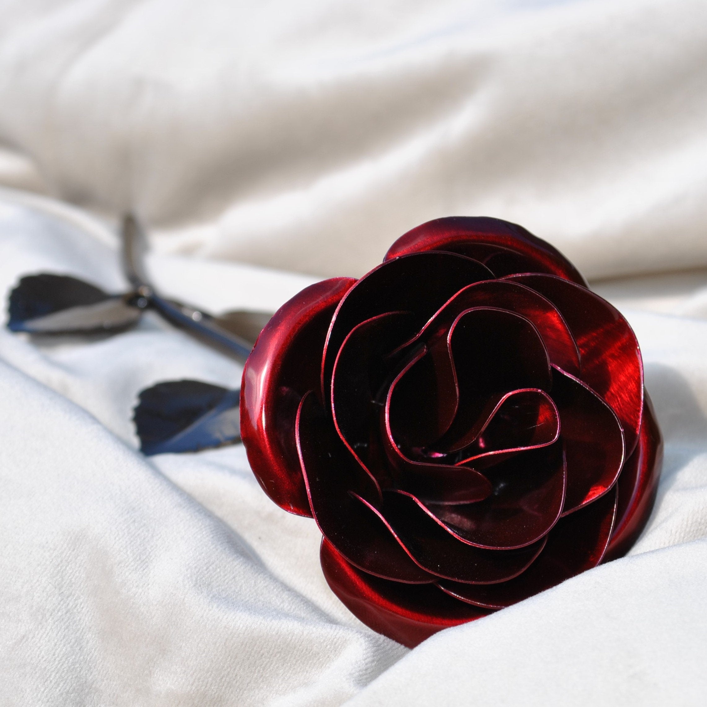 Hand-Forged Iron Red Rose Decor Gift
