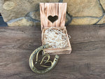 hand forged bronze horseshoe with two hearts in a gift box Horseshoe Sets Gift