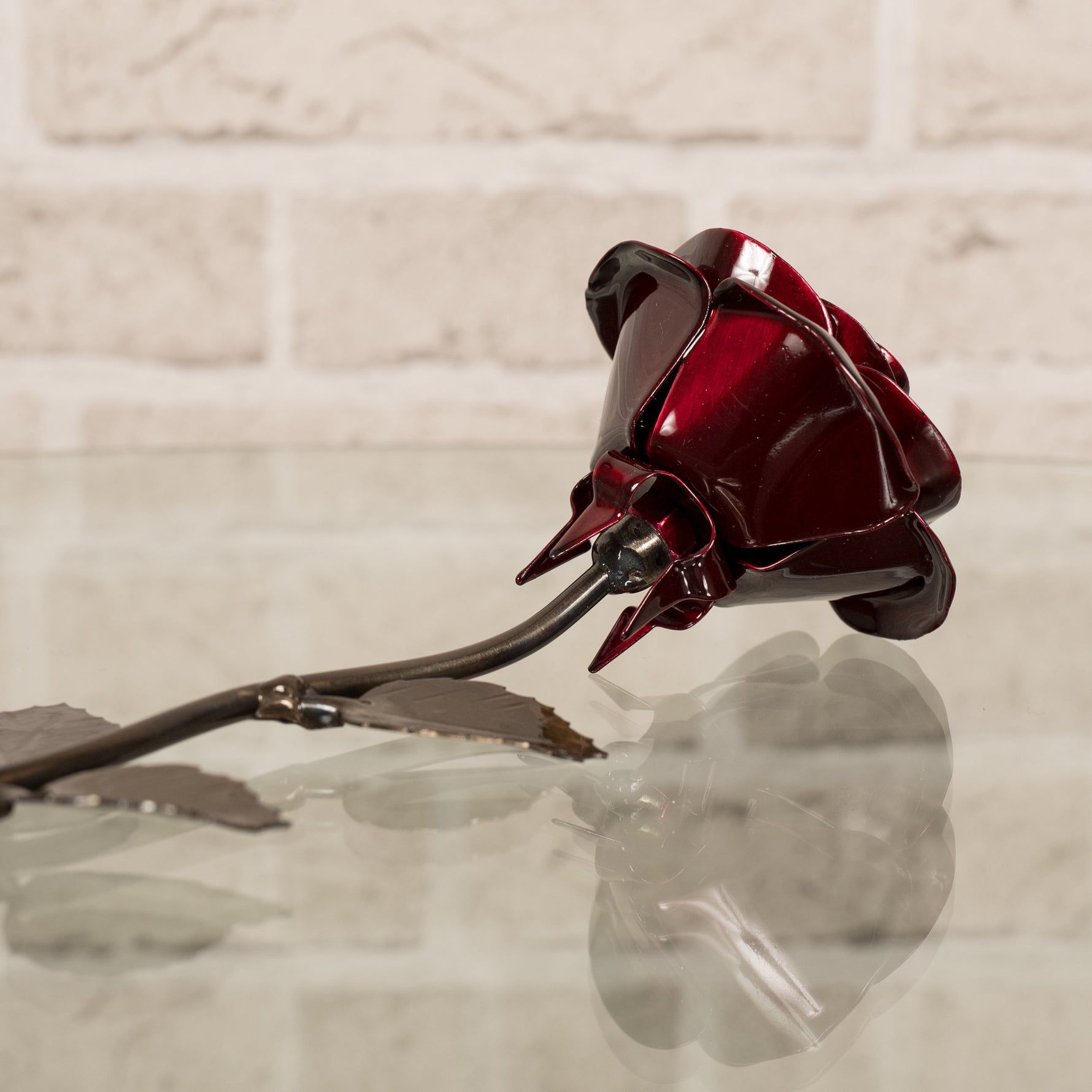 Hand-Forged Iron Red Rose Decor Gift