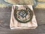 hand forged bronze horseshoe with two hearts in a gift box Horseshoe Sets Gift
