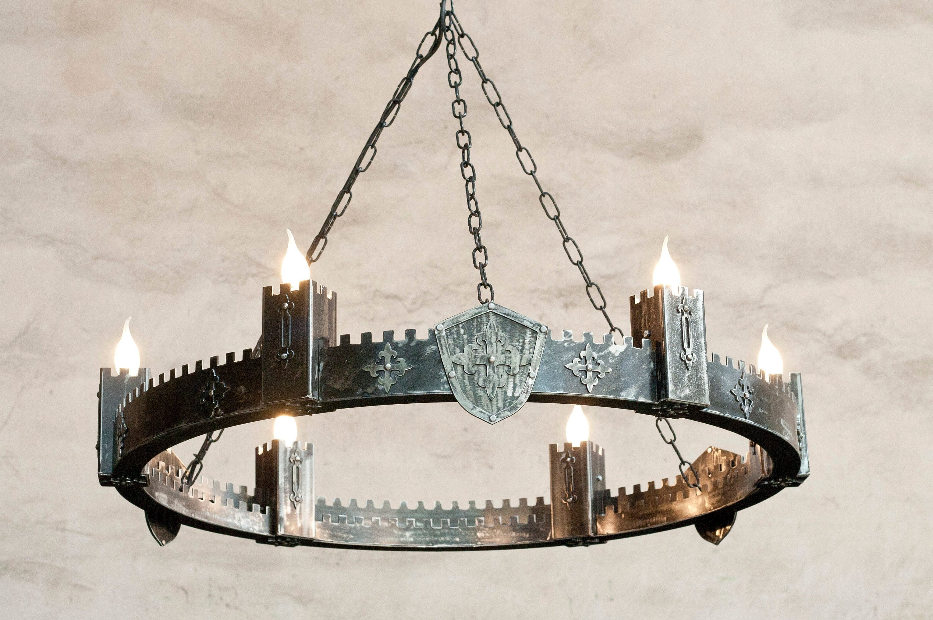 large Ancient Medieval Iron Chandelier Lighting