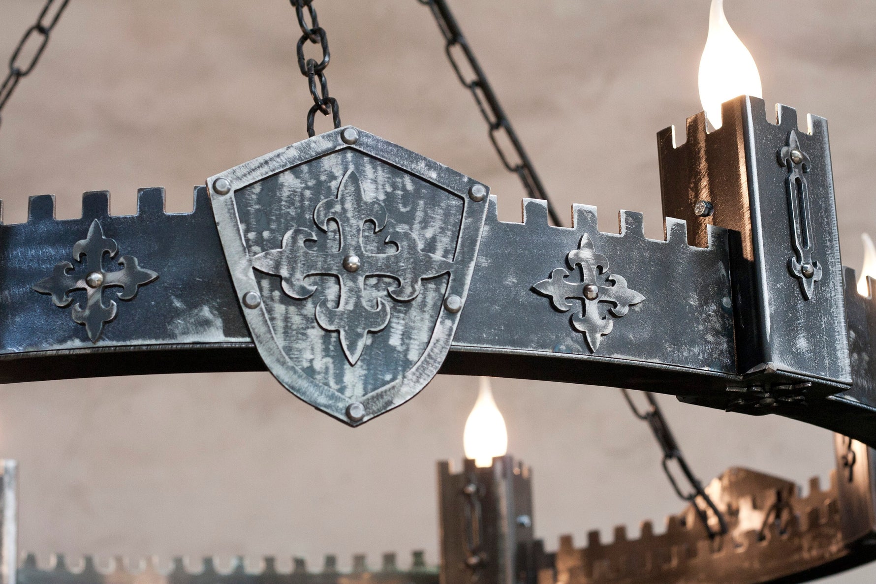 large Ancient Medieval Iron Chandelier Lighting