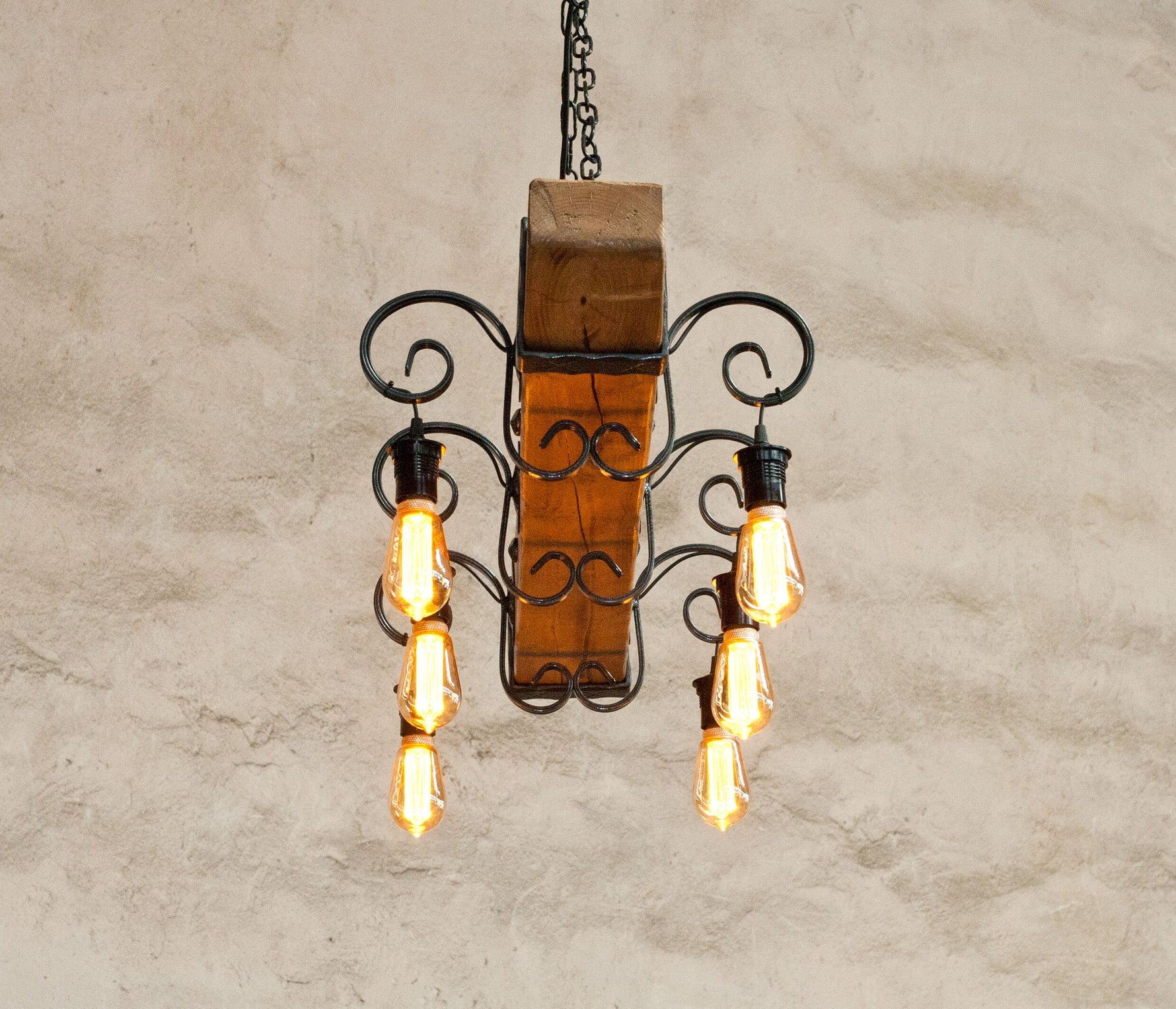 Castle Wood beam and wrought iron Chandelier Lighting Lighting