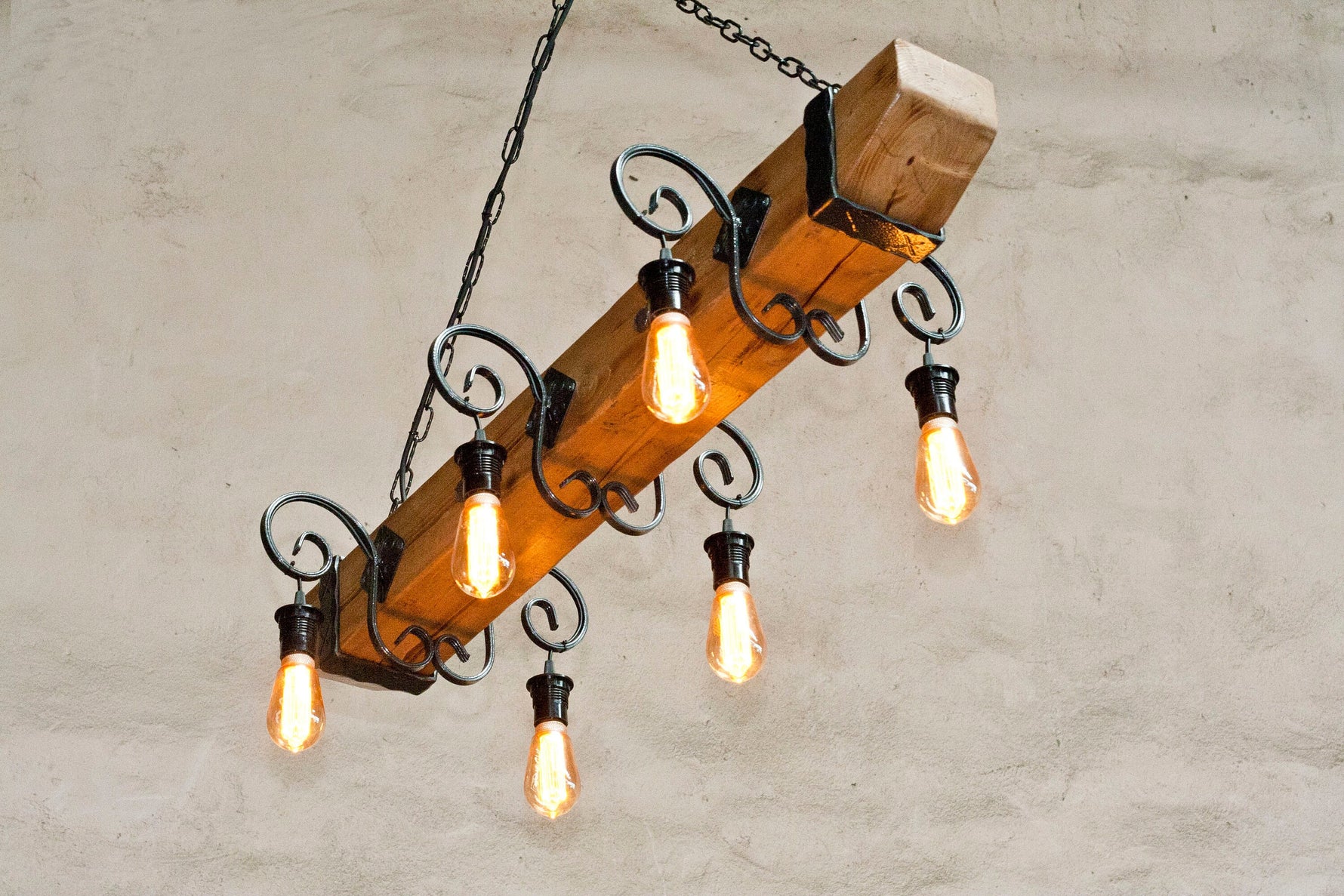 Castle Wood beam and wrought iron Chandelier Lighting Lighting