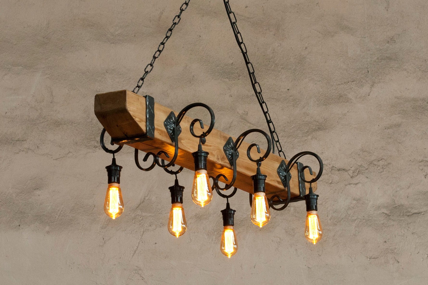 Castle Wood beam and wrought iron Chandelier Lighting Lighting