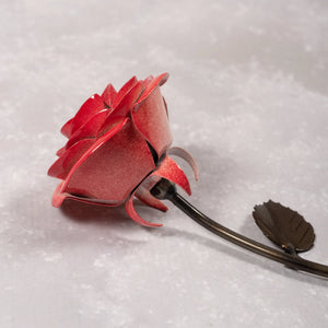 Hand-Forged Wrought Iron Red & White Metal Rose - Old West Iron
