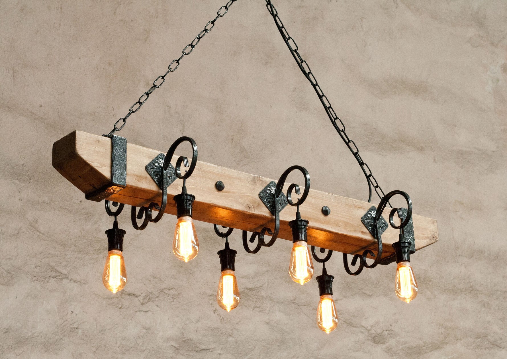 Castle Wood beam and wrought iron Chandelier Lighting Lighting