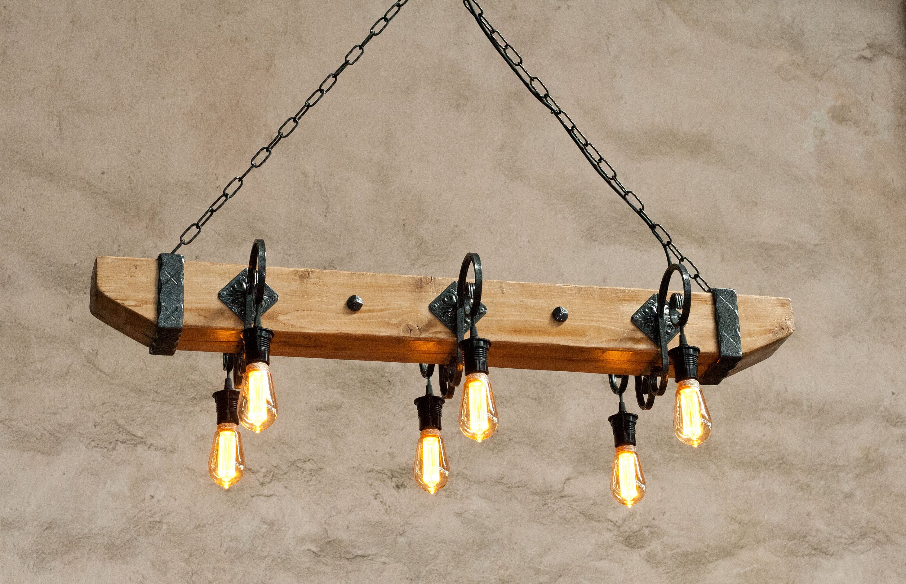 Castle Wood beam and wrought iron Chandelier Lighting Lighting