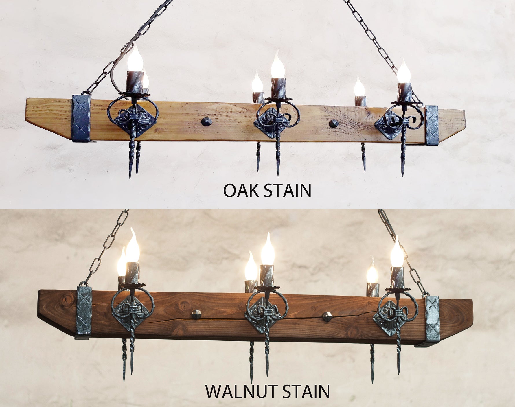 Castle Wood beam and wrought iron chandelier Lighting Lighting