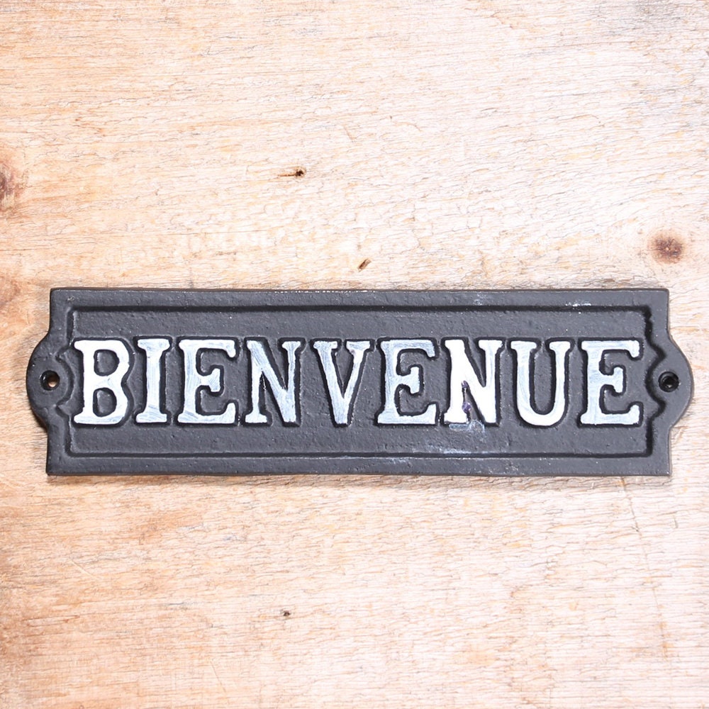 "Bienvenue" Cast Iron Wall Sign Signage Wall Sign