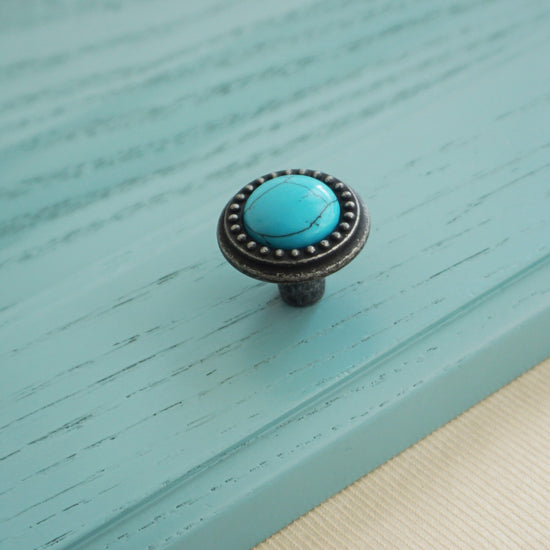 Antique Black and Turquoise Blue Drawer Pulls