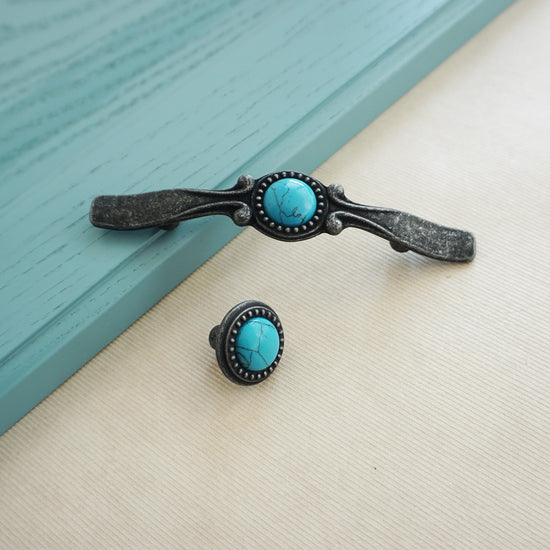 Antique Black and Turquoise Blue Drawer Pulls