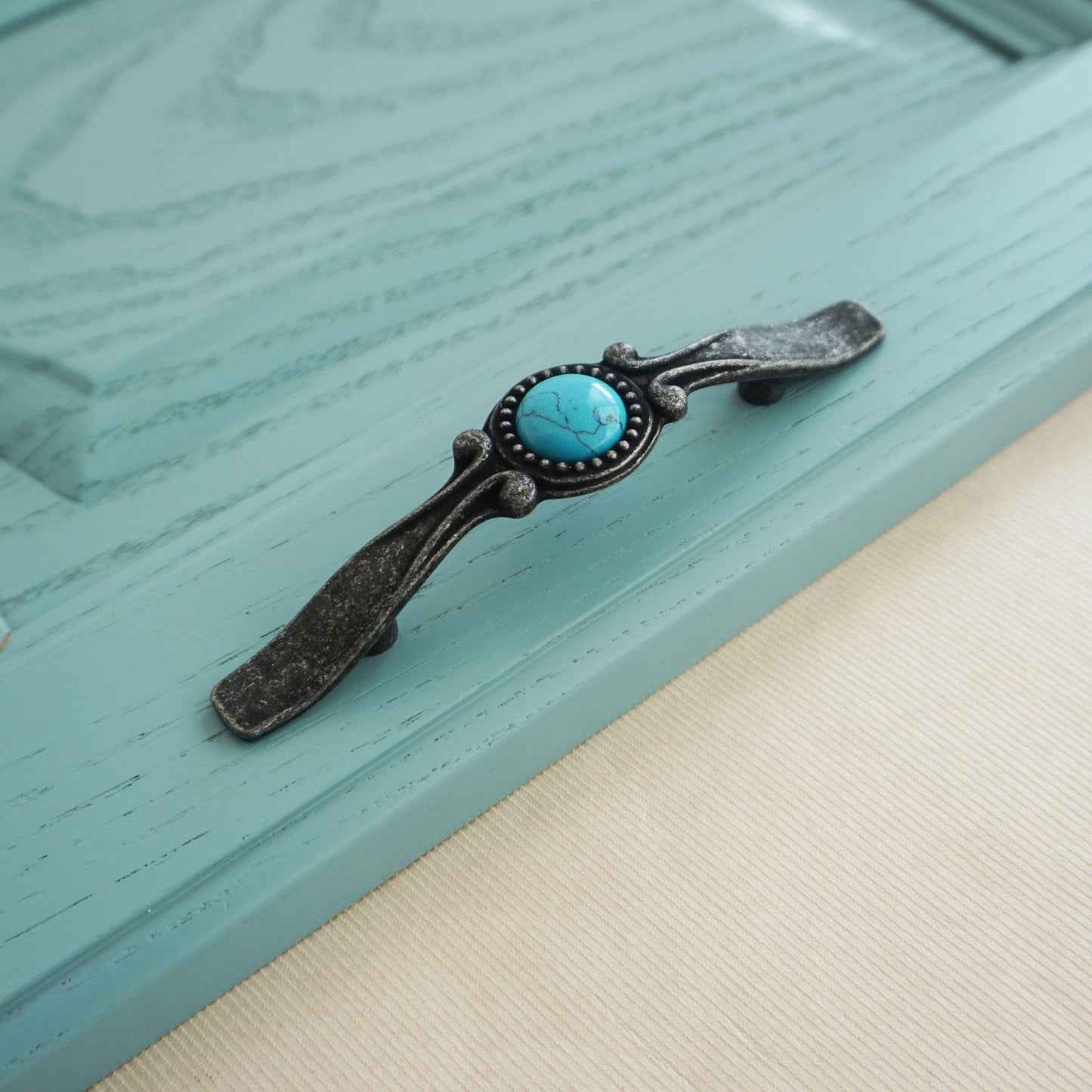 Antique Black and Turquoise Blue Drawer Pulls