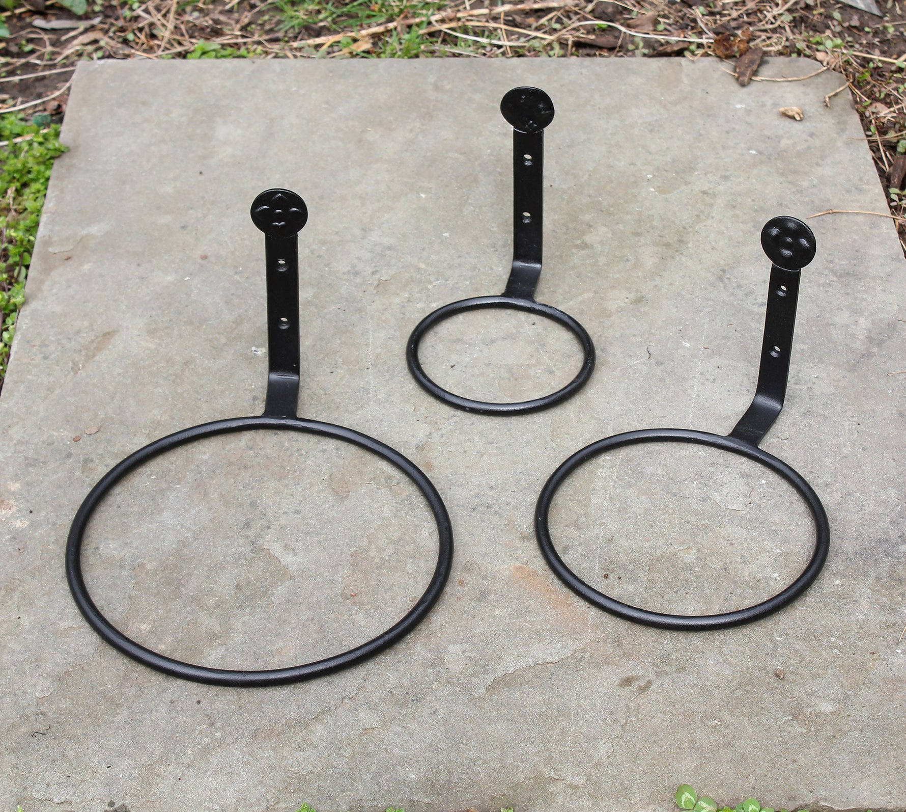 SET of 3, Wrought Iron Flowerpot RingHolder Wall Brackets