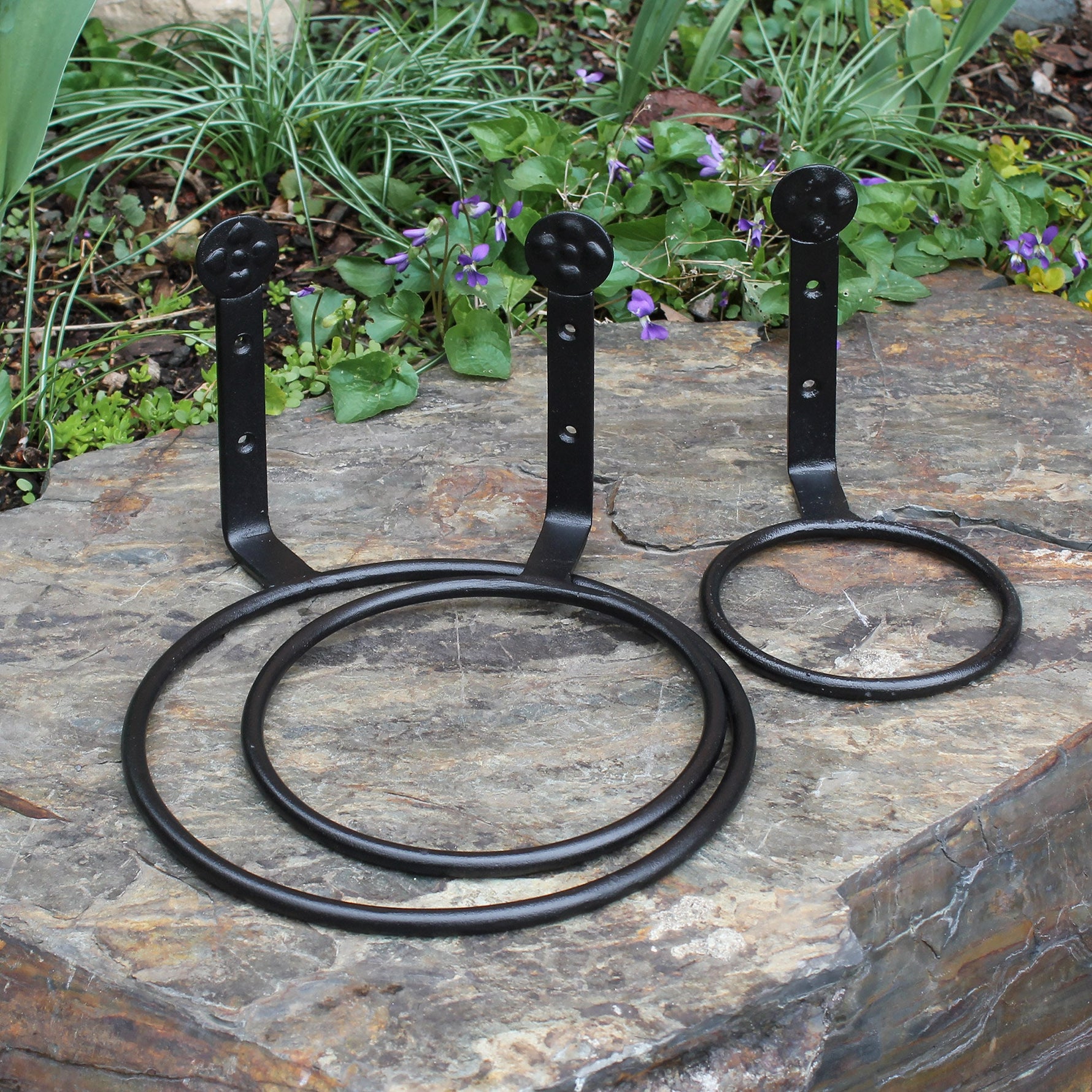 SET of 3, Wrought Iron Flowerpot RingHolder Wall Brackets