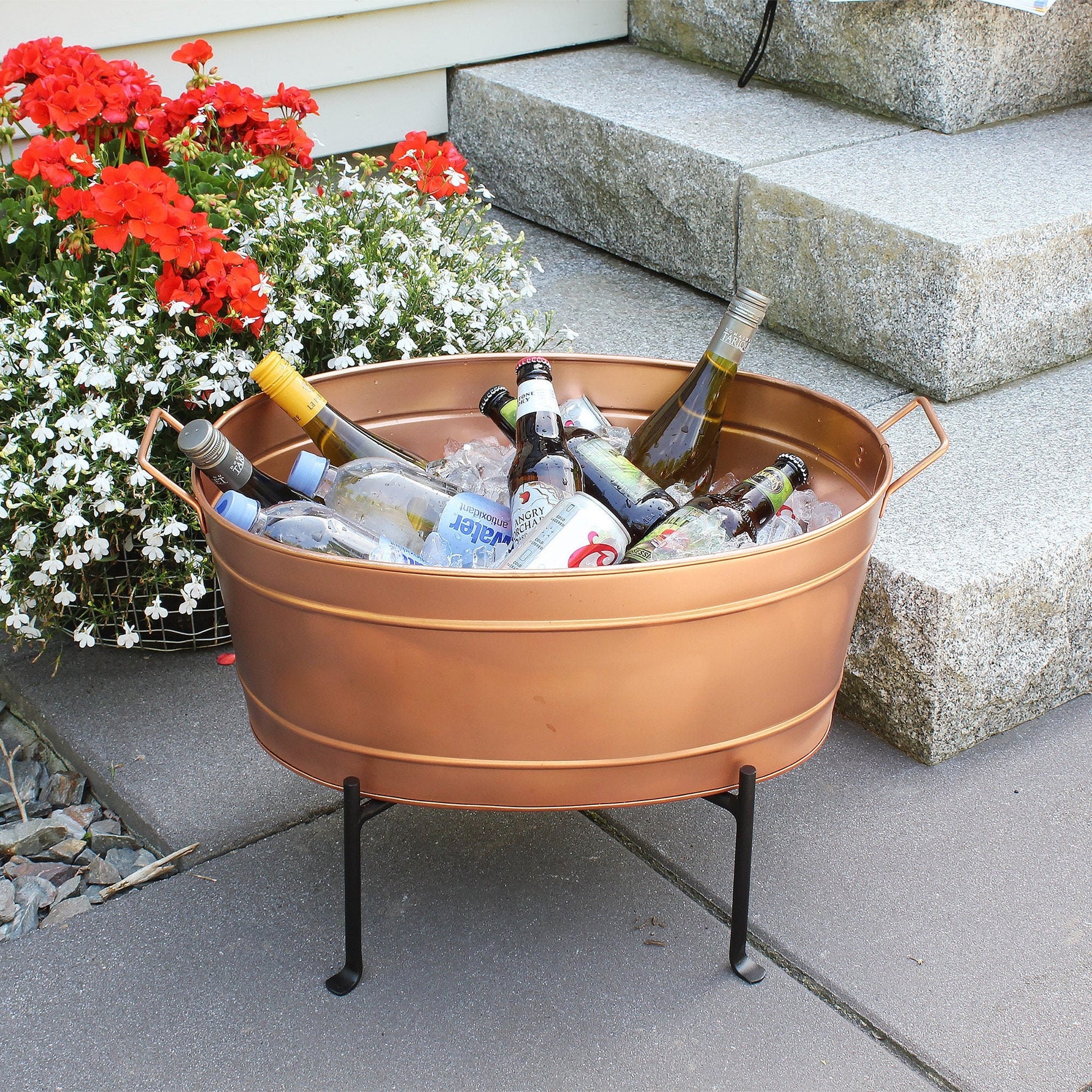 Copper Plated Drink Tub or Planter with Folding Stand