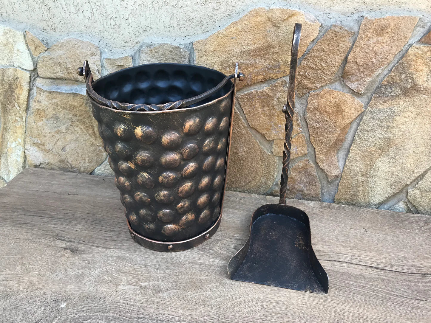 Antique Bronze Fireplace Bucket and Shovel Set Fireplace Tools