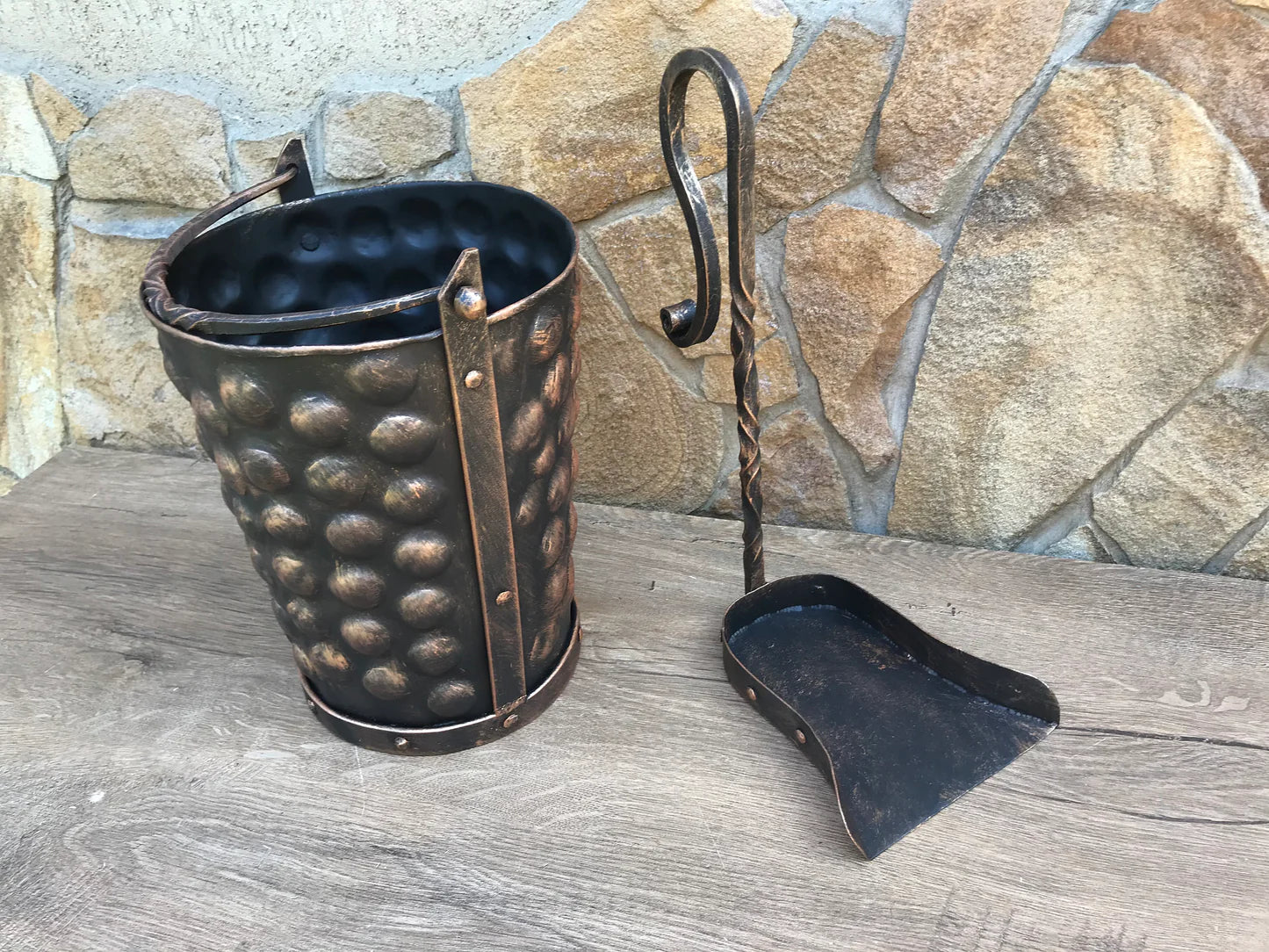 Antique Bronze Fireplace Bucket and Shovel Set Fireplace Tools