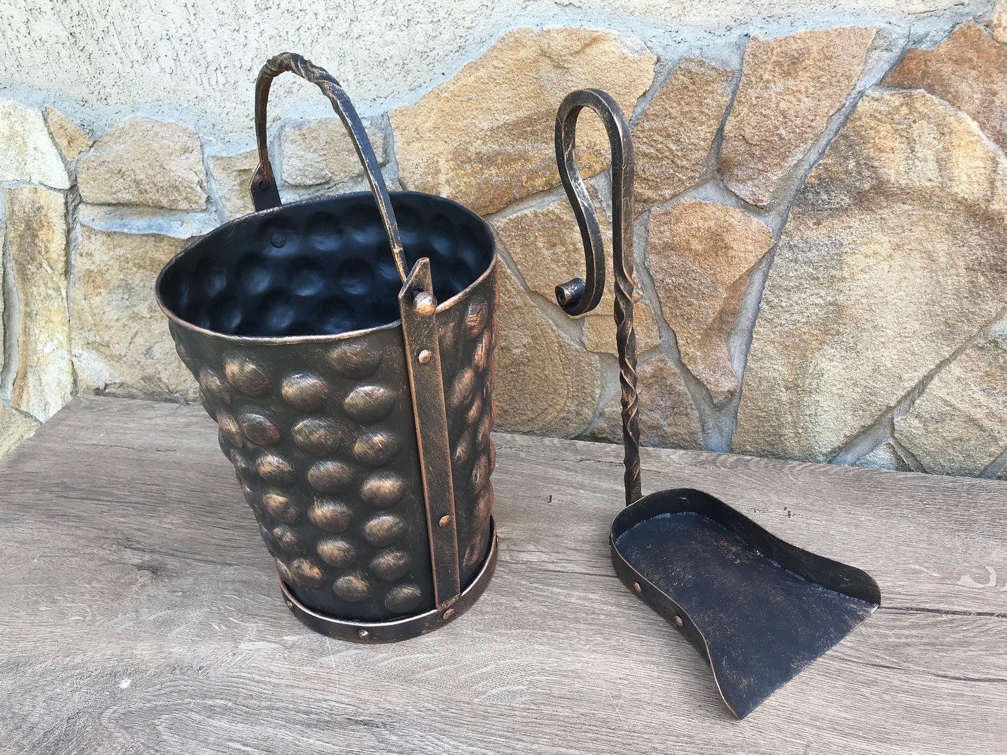 Antique Bronze Fireplace Bucket and Shovel Set Fireplace Tools