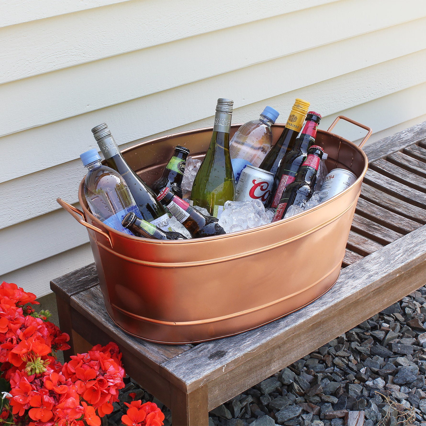 Copper Plated Drink Tub or Planter with Folding Stand