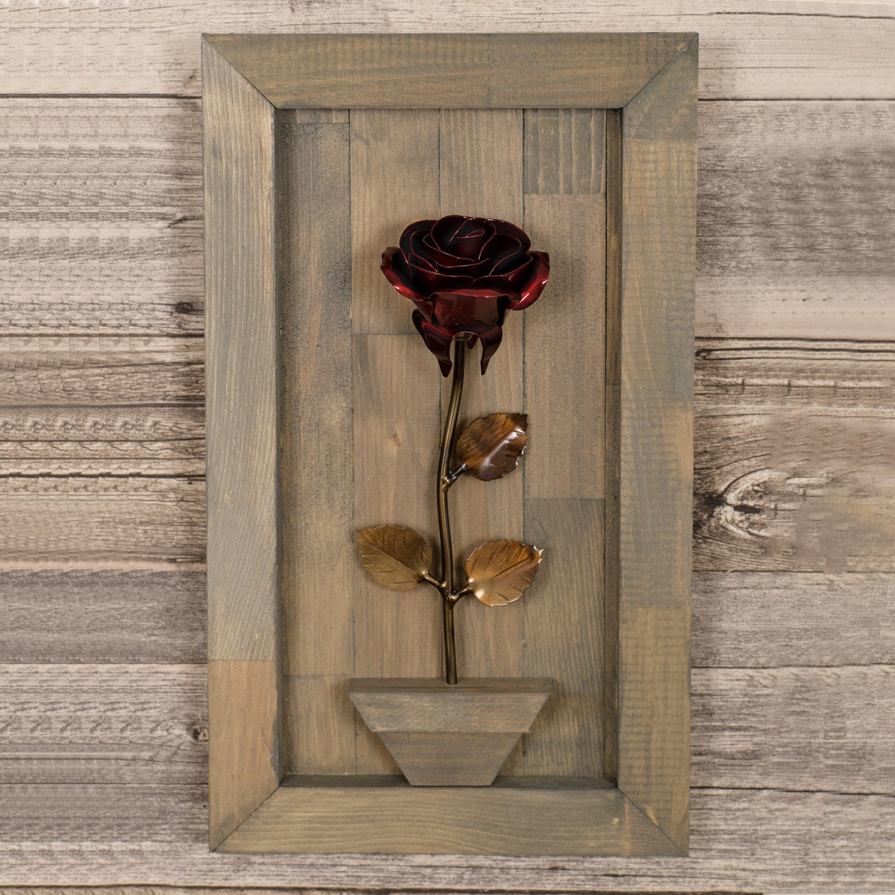 Framed Red Metal Rose Decor Gift