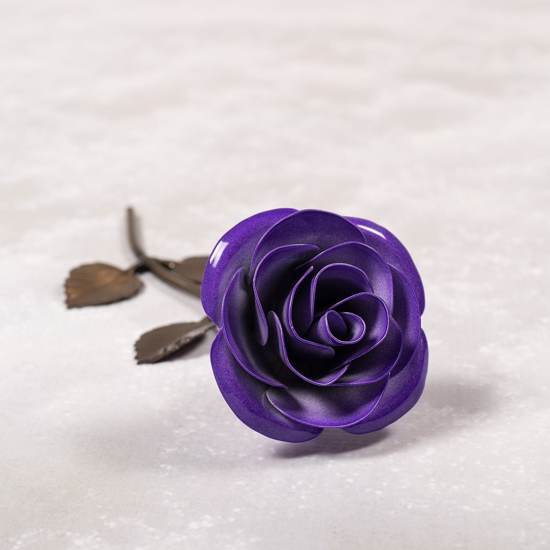Hand-Forged Purple & White Metal Rose Uncategorized Gift