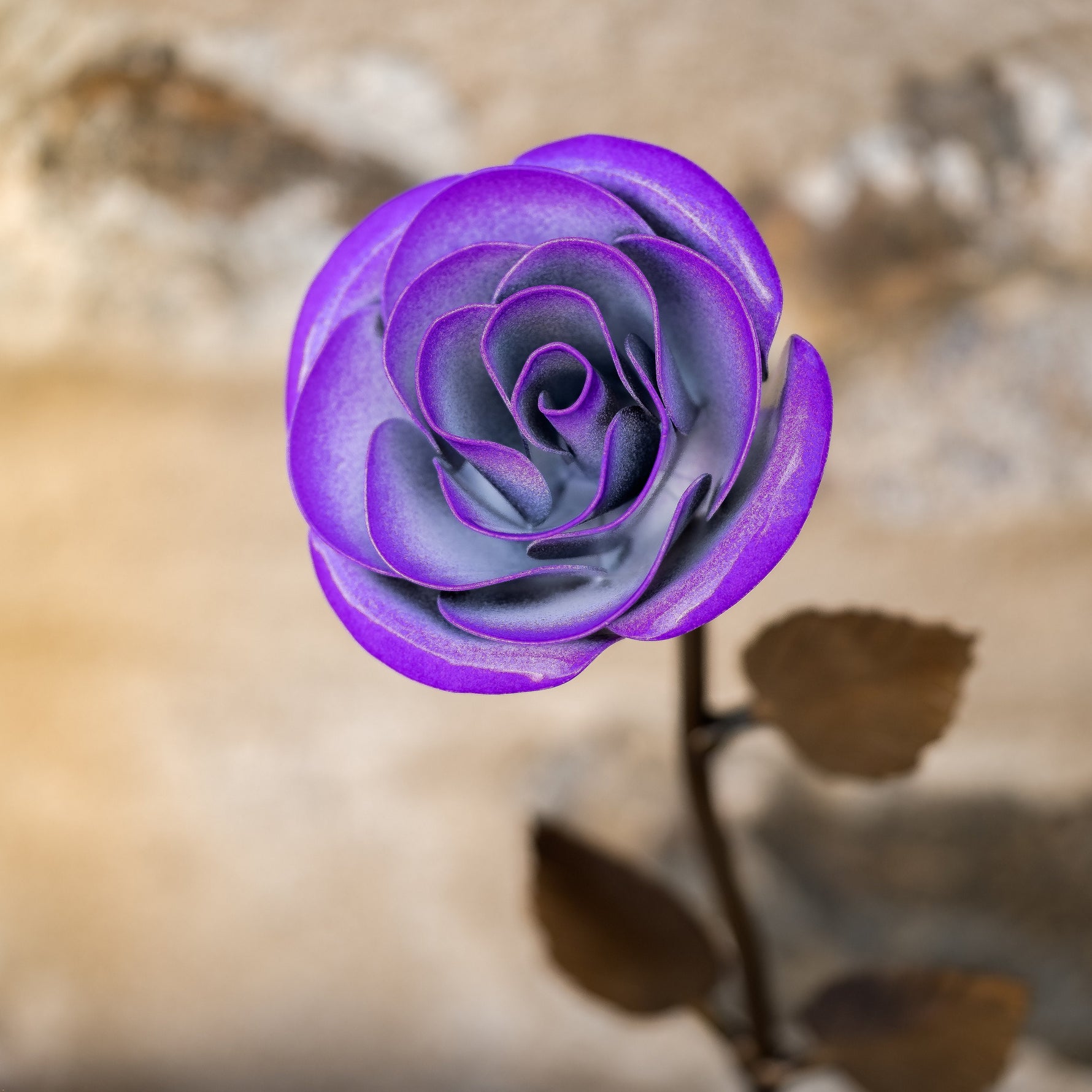 Hand-Forged Purple & White Metal Rose Uncategorized Gift