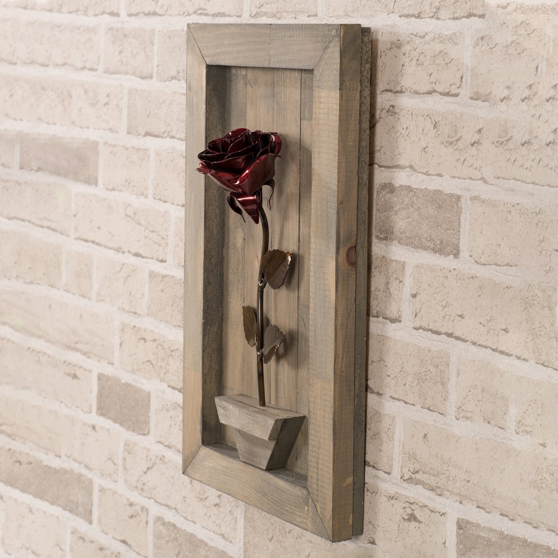 Framed Red Metal Rose Decor Gift