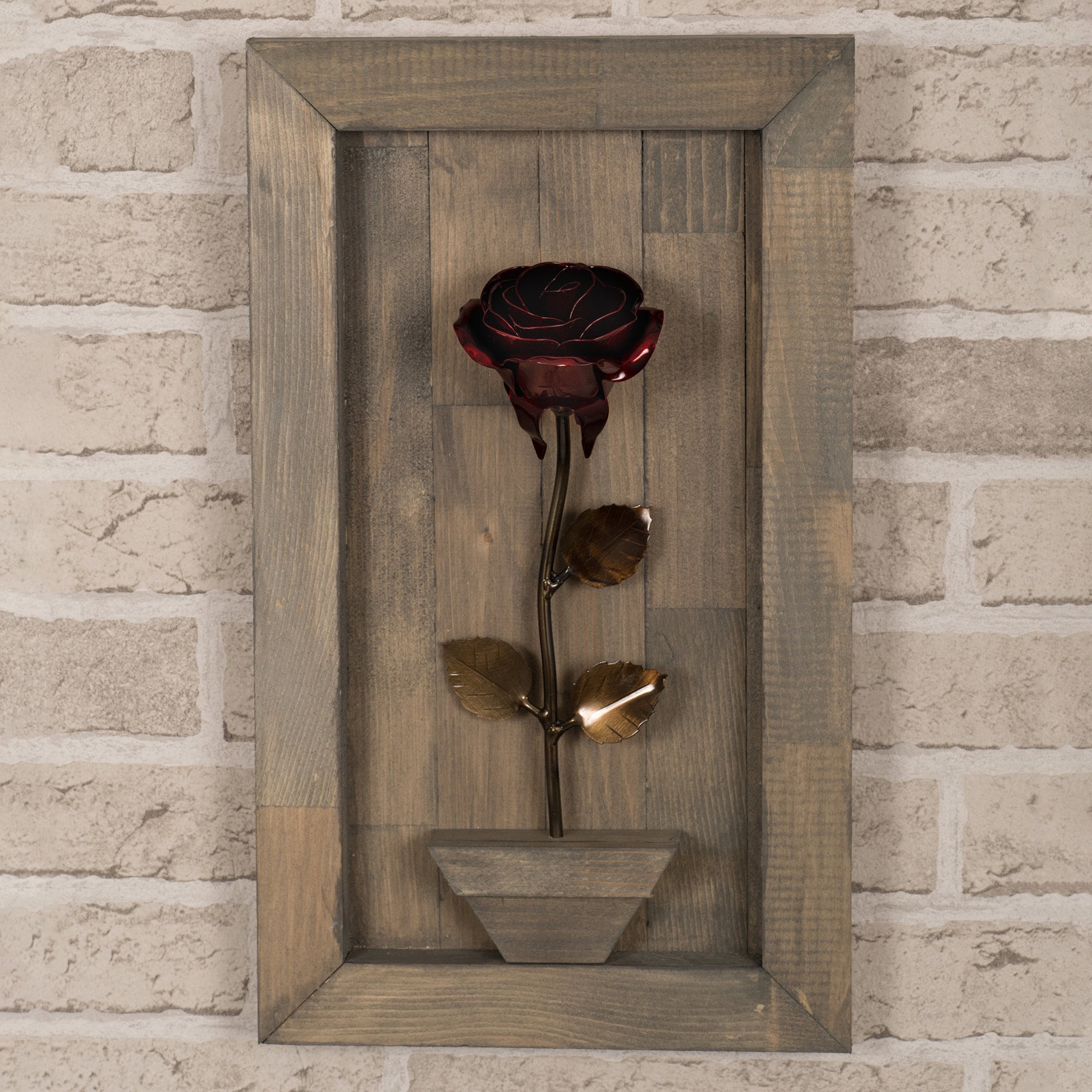 Framed Red Metal Rose Decor Gift