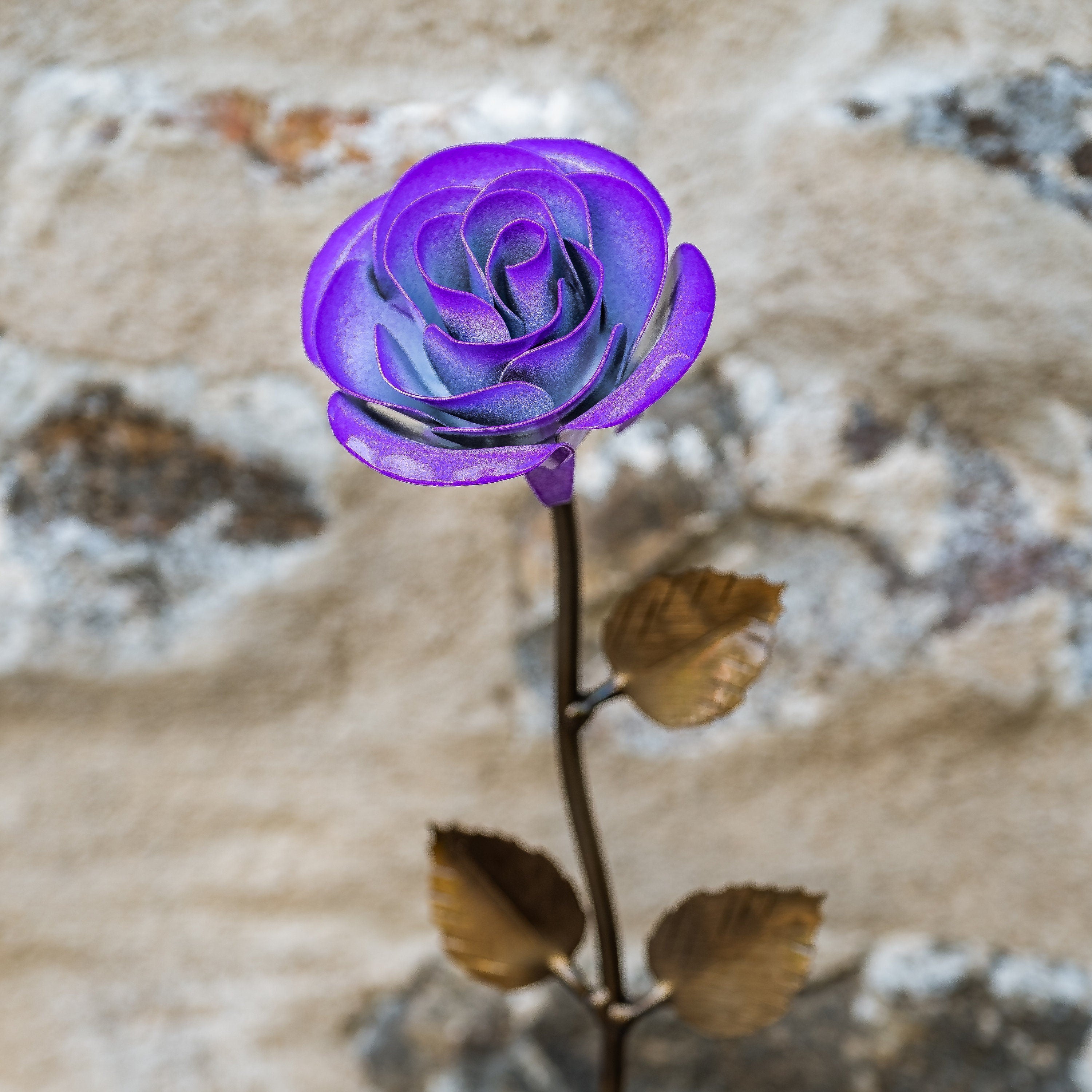 Hand-Forged Purple & White Metal Rose Uncategorized Gift