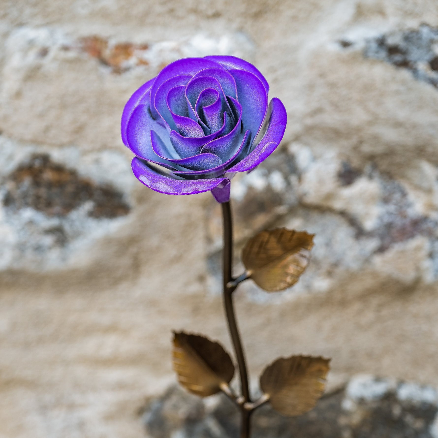 Hand-Forged Purple & White Metal Rose Uncategorized Gift