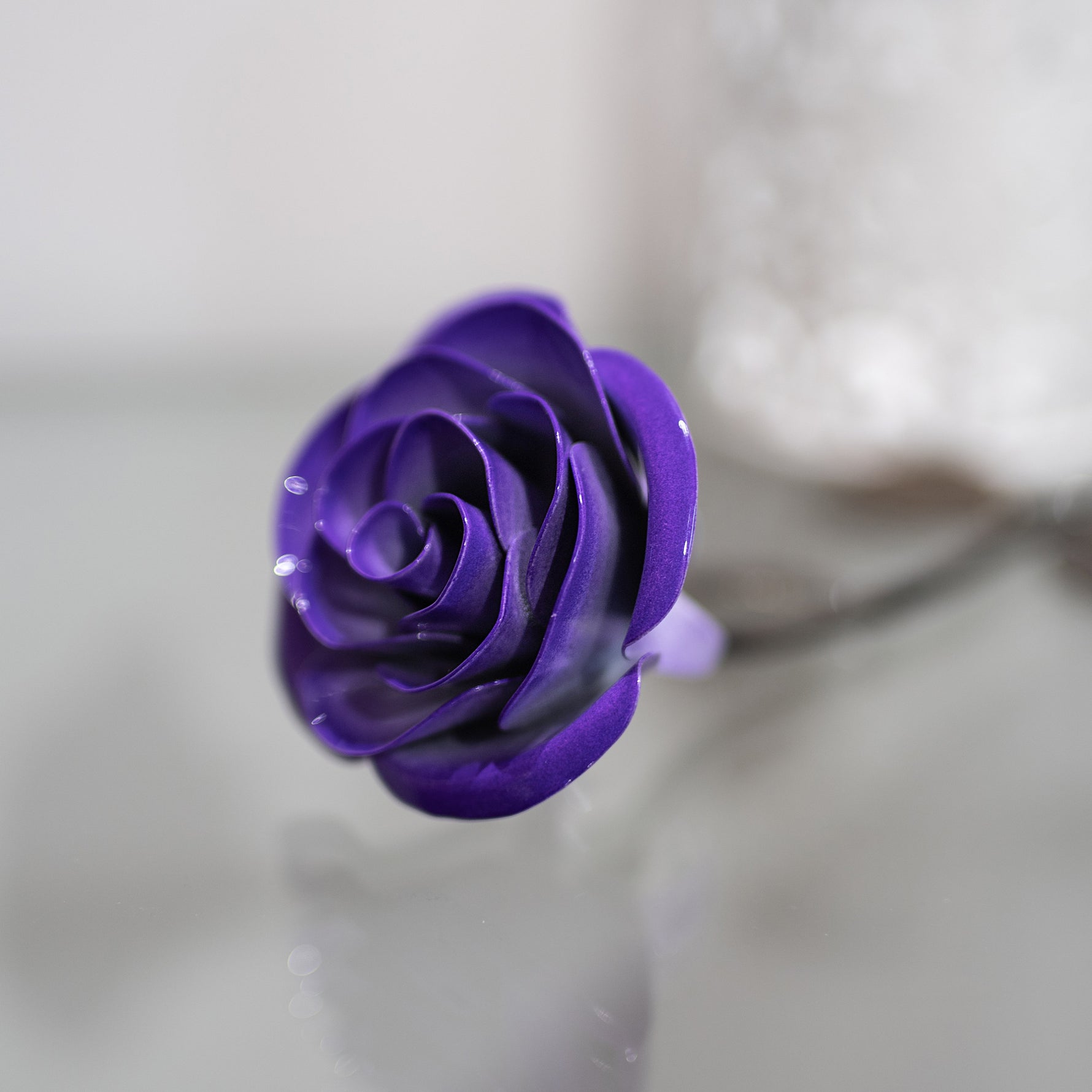 Hand-Forged Purple & White Metal Rose Uncategorized Gift