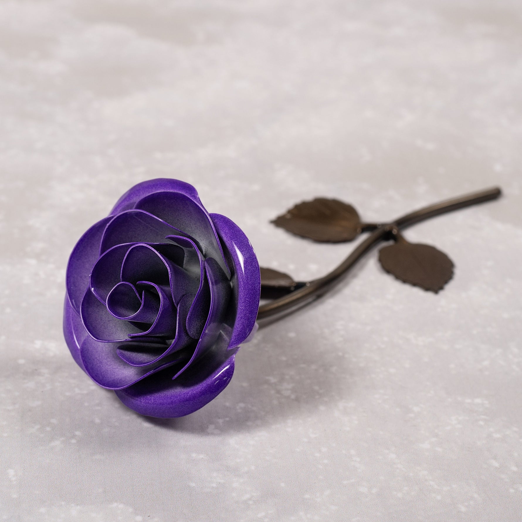 Hand-Forged Purple & White Metal Rose Uncategorized Gift