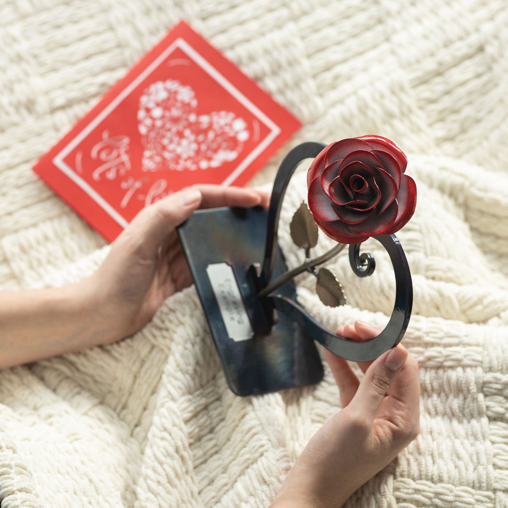 Red Metal Rose with Stand Decor Gift