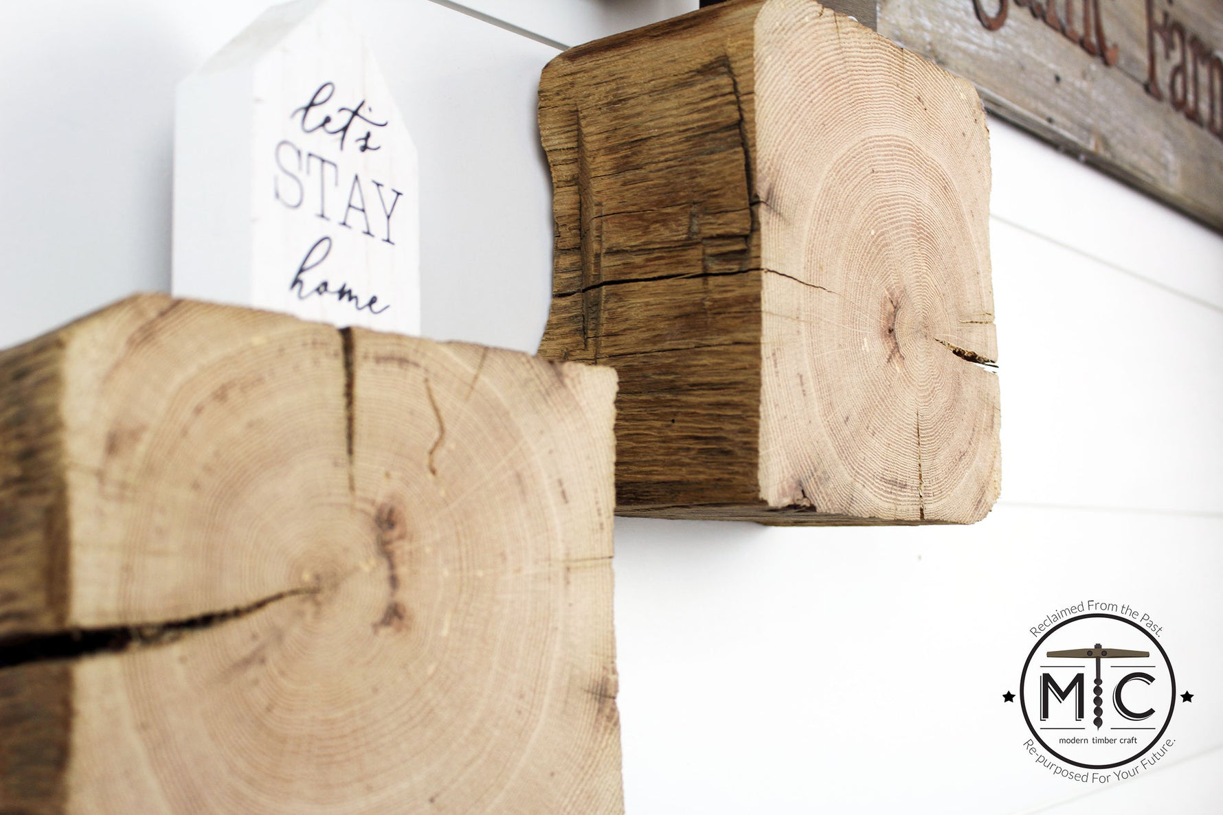 Authentic Hand Hewn Reclaimed Barn Wood Floating Blocks - Set of 3 Uncategorized shelving