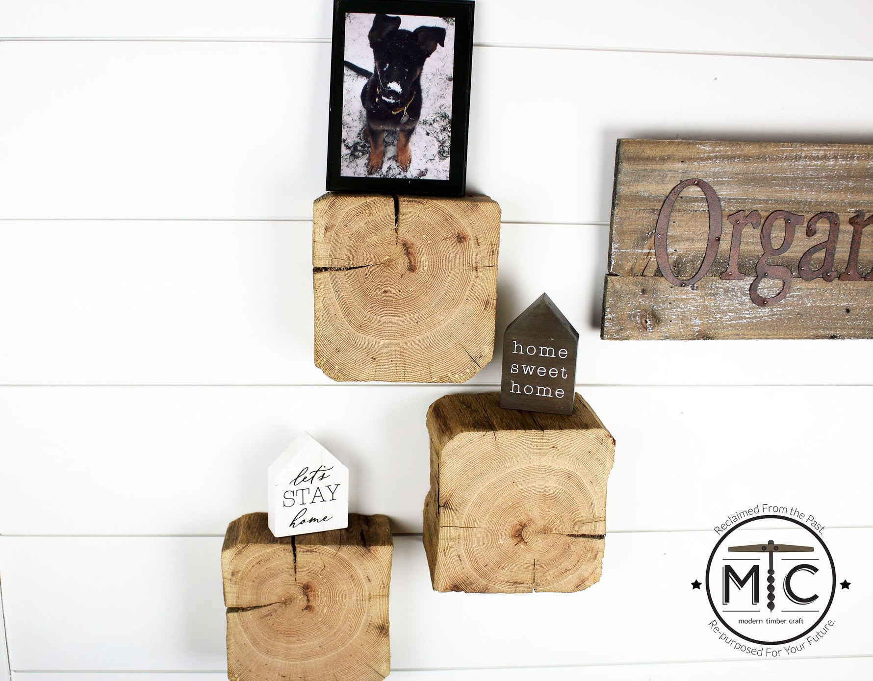 Authentic Hand Hewn Reclaimed Barn Wood Floating Blocks - Set of 3 Uncategorized shelving