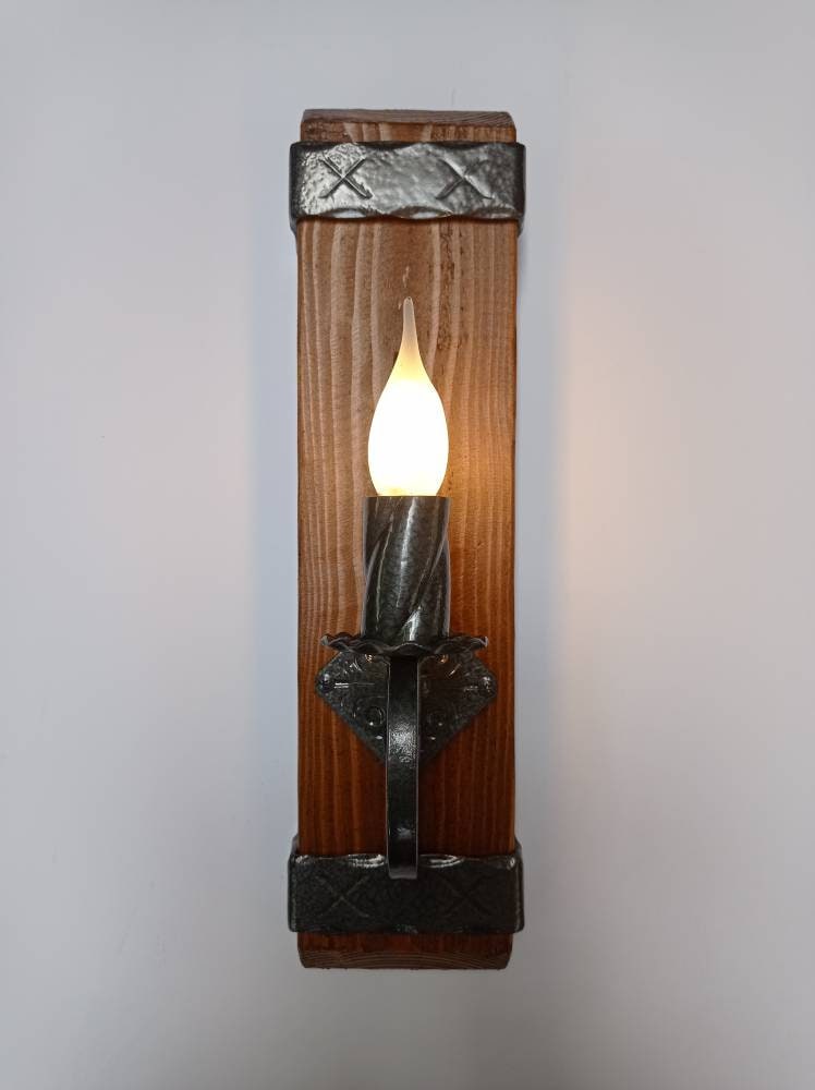 Rustic Wood and wrought iron sconce Wall Light Fixtures Lighting