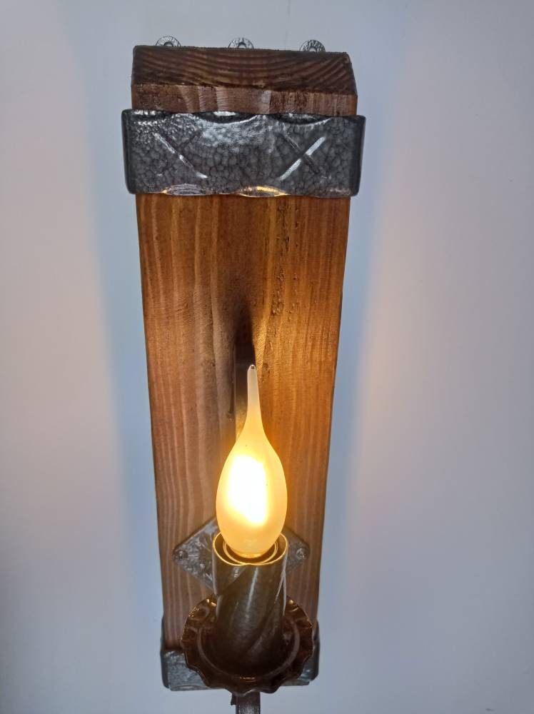 Rustic Wood and wrought iron sconce Wall Light Fixtures Lighting