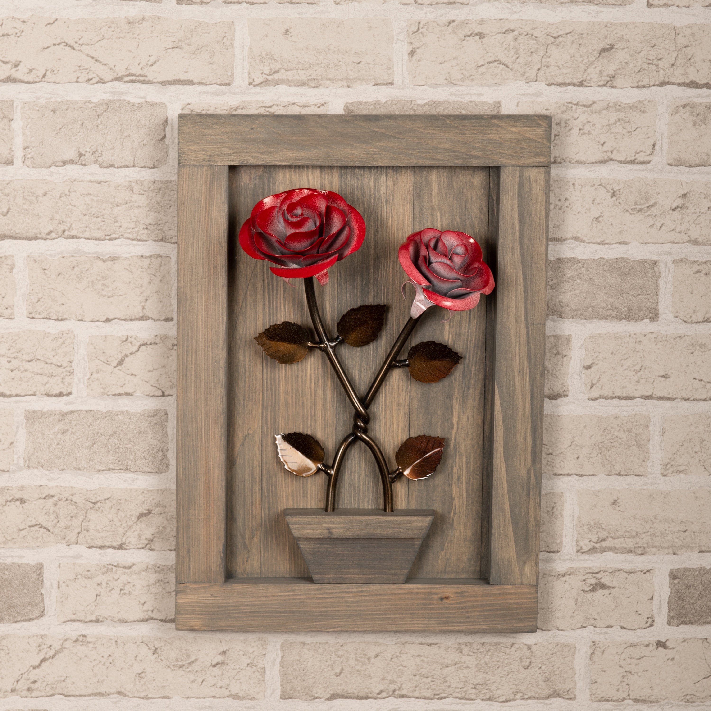 Framed Twisted Metal Roses Decor Gift