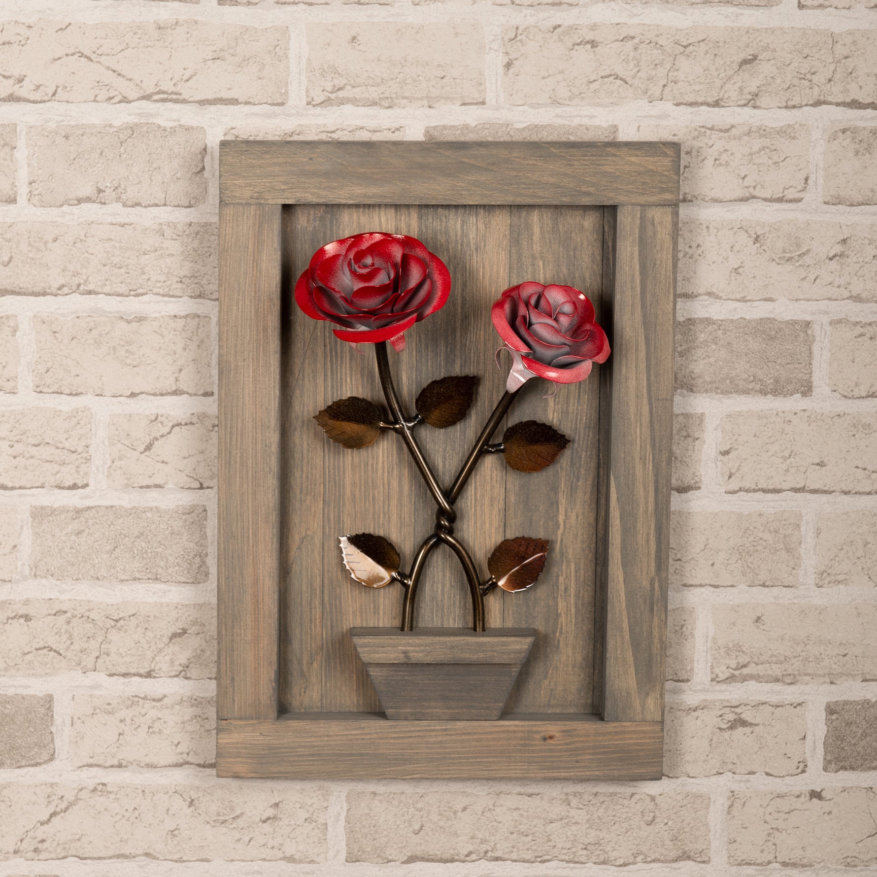 Framed Twisted Metal Roses Decor Gift