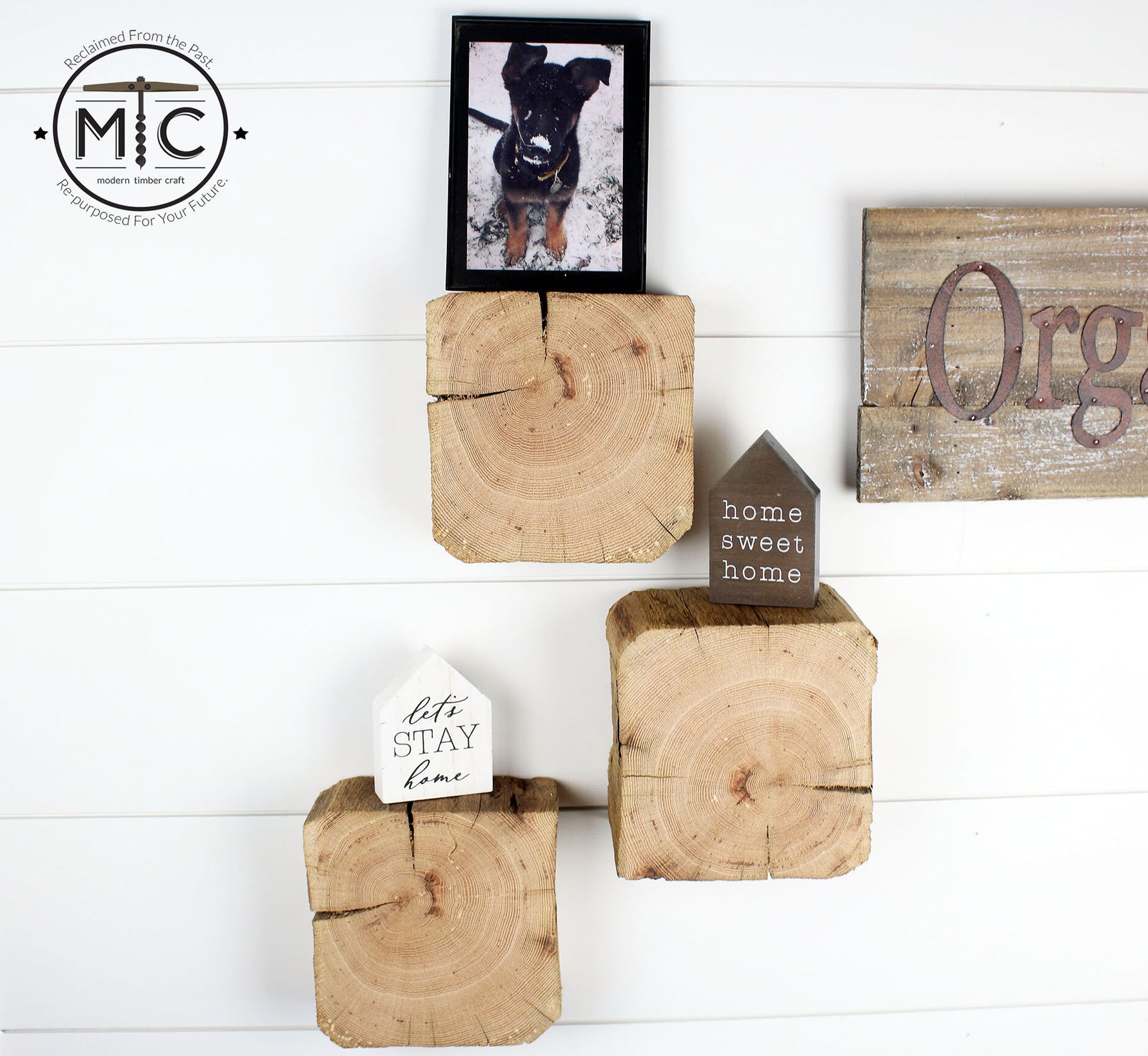 Authentic Hand Hewn Reclaimed Barn Wood Floating Blocks - Set of 3 Uncategorized shelving
