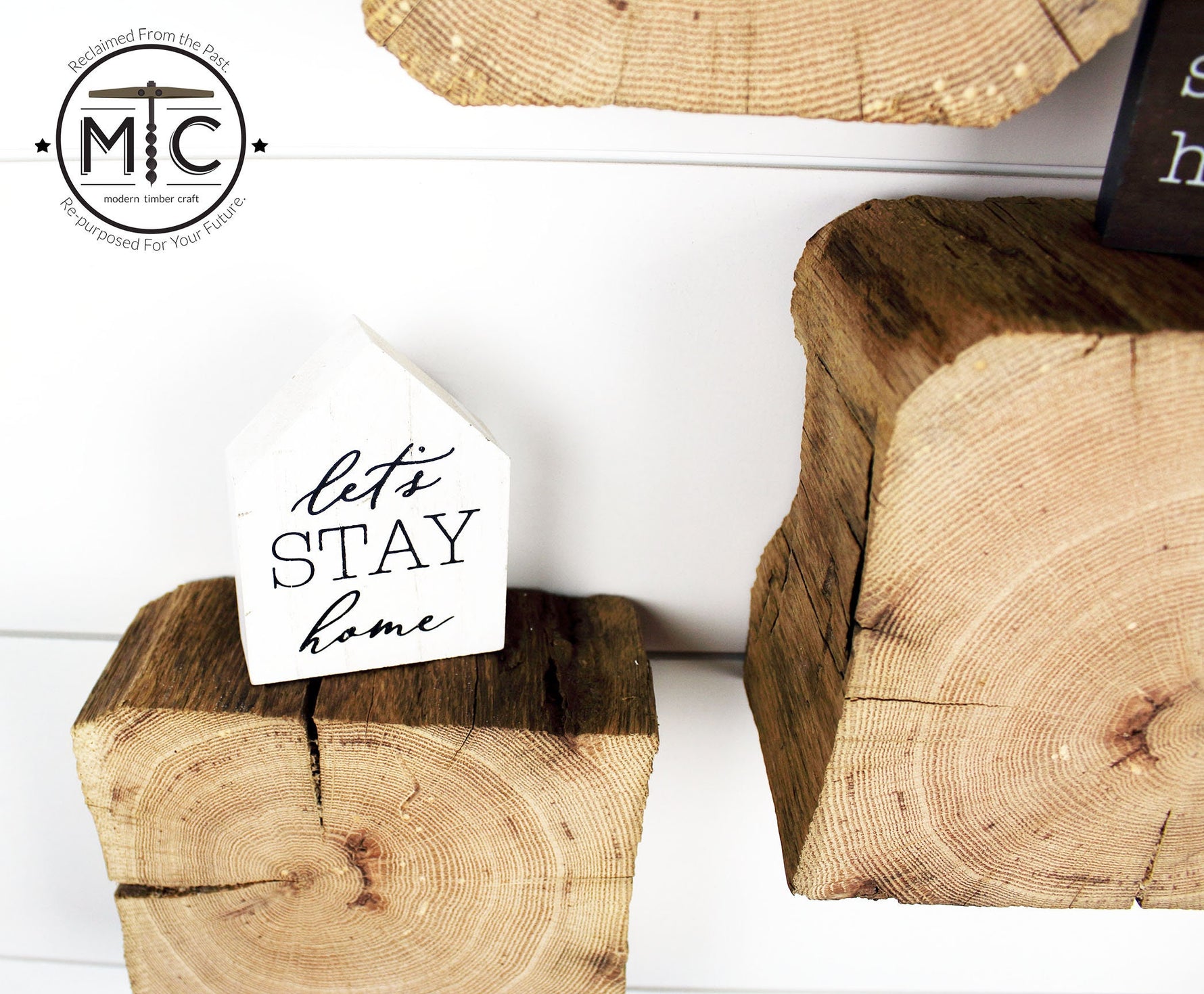 Authentic Hand Hewn Reclaimed Barn Wood Floating Blocks - Set of 3 Uncategorized shelving